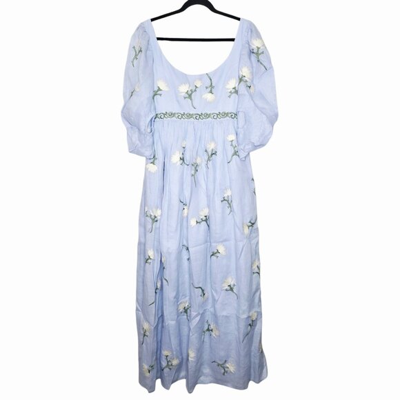 Agua by Agua Bendita Viviane Soledad Embroidered‎ Blue Linen Floral Maxi Dress S - Picture 5 of 16